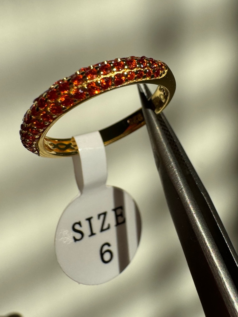 New ITALY 925 Sterling Silver Gold Plated + Orange Pave CZ 5A Quality Sz 6